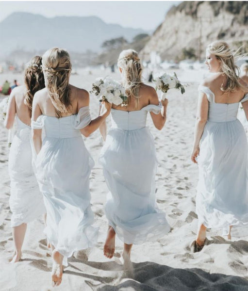 Simple A-line Light Blue Chiffon Bridesmaid Dresses, A-line Bridesmaid Dresses, Popular Bridesmaid Dresses