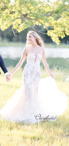 Strapless Lace Wedding Dresses, Elegant Wedding Dresses, Newest Bridal Gowns