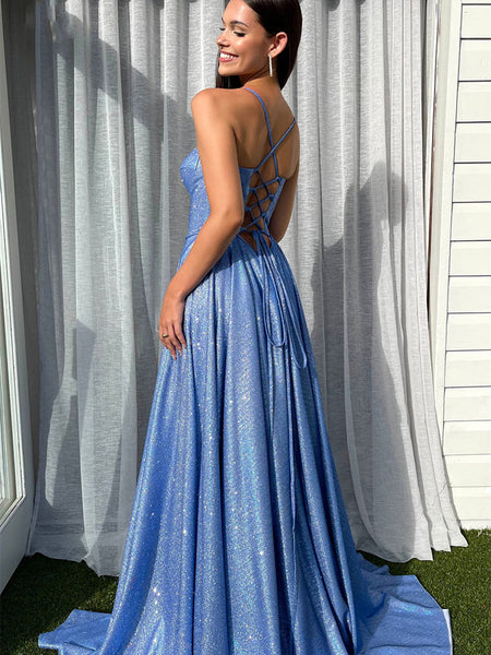 Shemmering Jersey A-line Prom Dresses, High Slit Long Prom Dresses, Unique Prom Dresses, Newest Prom Dresses