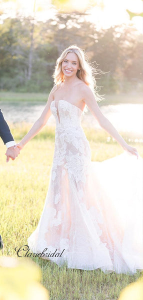 Strapless Lace Wedding Dresses, Elegant Wedding Dresses, Newest Bridal Gowns