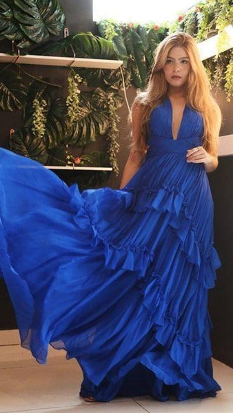 Royal Blue Chiffon Prom Dresses, Long Prom Dresses, Simple Long Prom Dresses