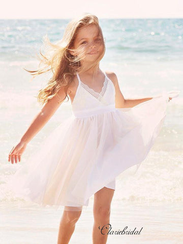 Simple Lace Beach Wedding Flower Girl Dresses