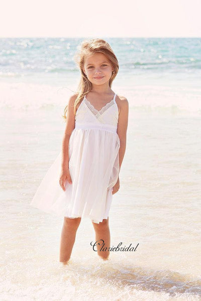 Simple Lace Beach Wedding Flower Girl Dresses