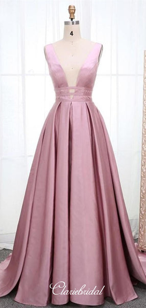 Deep V-neck Long A-line Prom Dresses, School Graduation Party Prom Dresses 2020