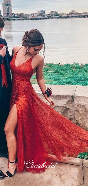 Simple Long Prom Dresses, Glitter Fancy Prom Dresses, Sequins Prom Dresses
