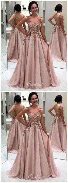 Luxury Beaded Long Prom Dresses, Lace A-line Popular Prom Dresses