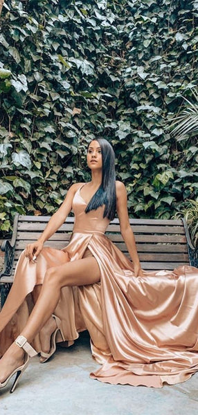 High Slit Simple Prom Dresses, A-line Cheap Prom Dresses, Affordable Prom Dresses