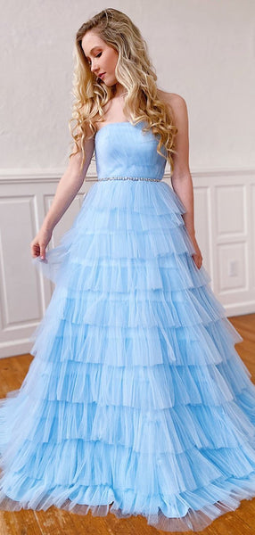 Strapless A-line Newest Evening Party Girl Dresses, Elegant 2021 Long Prom Dresses