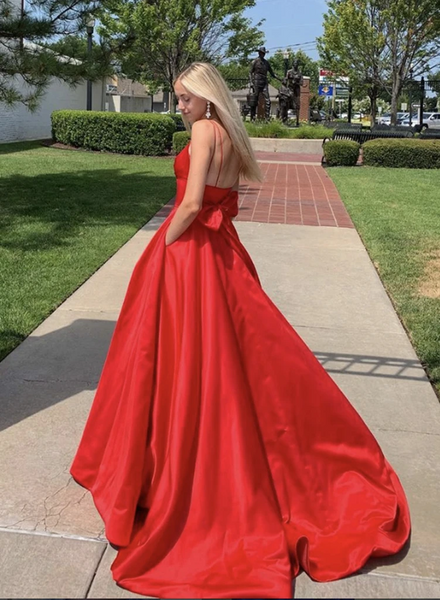 Red Color New Prom Dresses Long, Spaghetti Straps A-line Prom Dresses, 2020 Prom Dresses