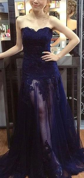 Strapless Sweetheart Lace Long Prom Dresses, Newest Elegant Prom Dresses 2020