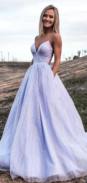 Spaghetti Straps A Line Newest Prom Dresses, Shiny Long Prom Dresses, Girl Graduation Party Dresses