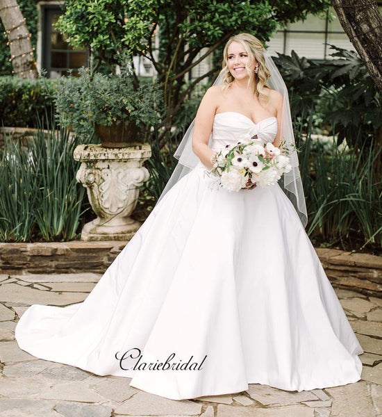 Strapless A-line Wedding Dresses, Sweetheart Satin Wedding Dresses