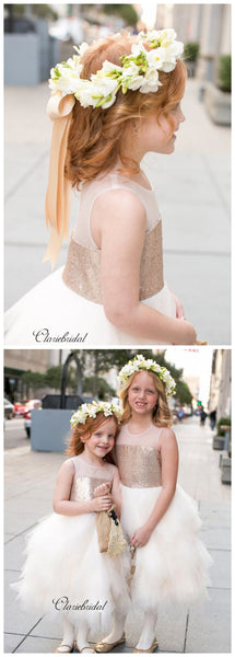 Fluffy Flower Girl Dresses, Sequins Little Girl Wedding Dresses