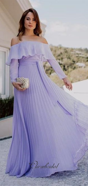 Long Sleeves Off Shoulder Long Prom Dresses, A-line Prom Dresses, 2020 Prom Dresses