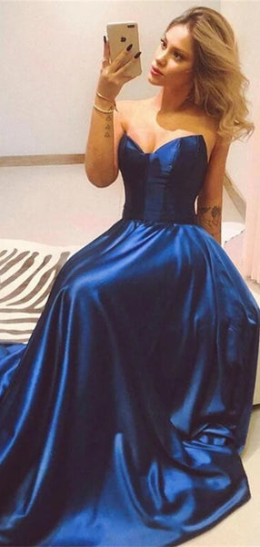 Simple Strapless Long Prom Dresses, Evening Party Prom Dresses, A-line Prom Dresses