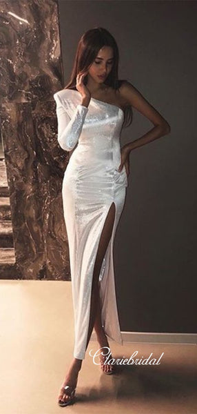 One Shoulder Long Sleeves Prom Dresses, Fashion Long Prom Dresses, 2020 Prom Dresses