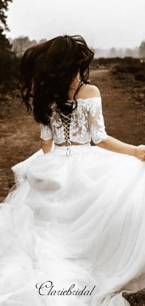 Two Pieces Lace Wedding Dreses, A-line Wedding Dresses, Bridal Gowns