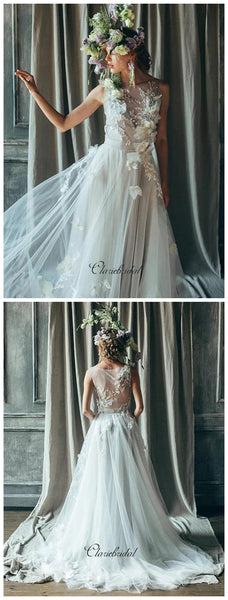 Long Sleeves Appliques Wedding Dresses, Elegant A-line Wedding Dresses