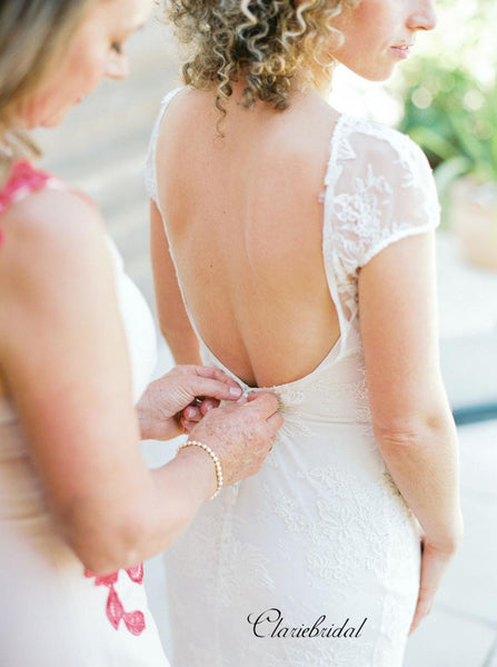 Cap Sleeves Wedding Dresses, Beach Lace Wedding Dresses