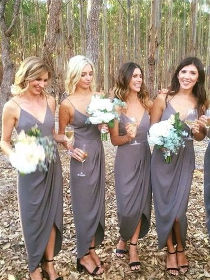 Simple Long Sheath Grey Jersey Bridesmaid Dresses, Long Bridesmaid Dresses, Popular Bridesmaid Dresses