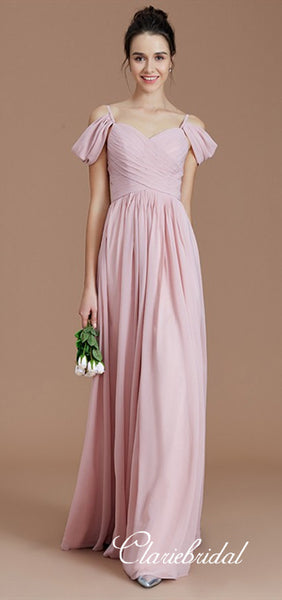 Off Shoulder A-line Chiffon Simple Blush Pink Bridesmaid Dresses