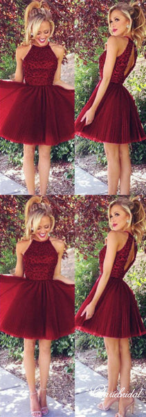 Lovely Beaded Top Tulle Skirt Short Prom Dresses, Open Back Homecoming Dresses