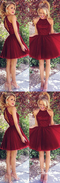 Lovely Beaded Top Tulle Skirt Short Prom Dresses, Open Back Homecoming Dresses