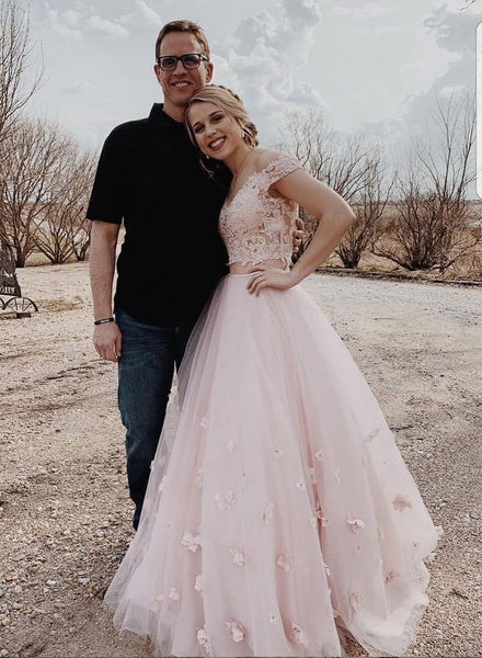 Fahion Two Pieces Long Prom Dresses, Appliques Elegant Prom Dresses, 2020 Newest Prom Dresses