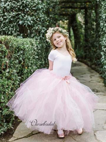 Cap Sleeves Tulle Flower Girl Dresses, Princess Little Girl Dresses