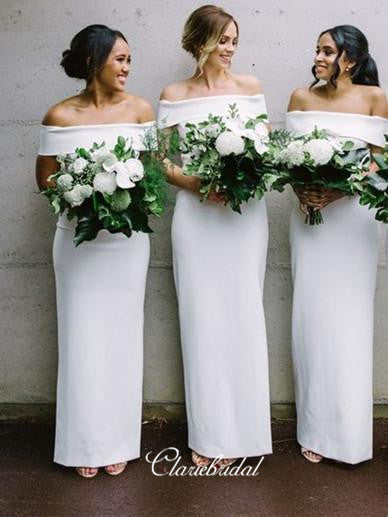 Off The Shoulder Bridesmaid Dresses, Simple White Color Bridesmaid Dresses