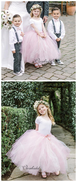 Cap Sleeves Tulle Flower Girl Dresses, Princess Little Girl Dresses