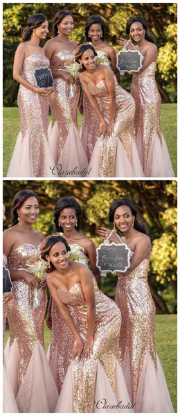 Strapless Sequins Bridesmaid Dresses, Mermaid Sequins Bridesmaid Dresses