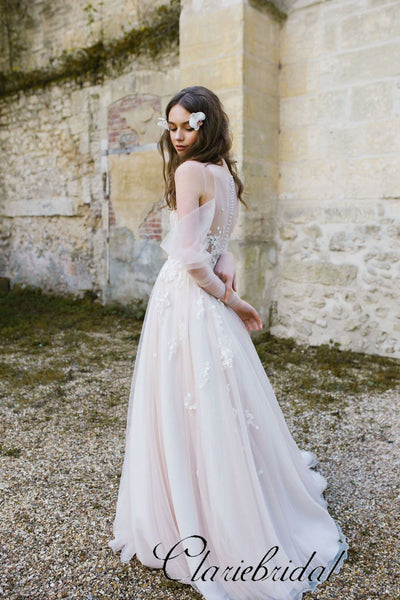 Romantic Long A-line Long Sleeves Boho Wedding Dresses