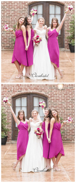 Spaghetti Straps High Low Bridesmaid Dresses, Slit Bridesmaid Dresses