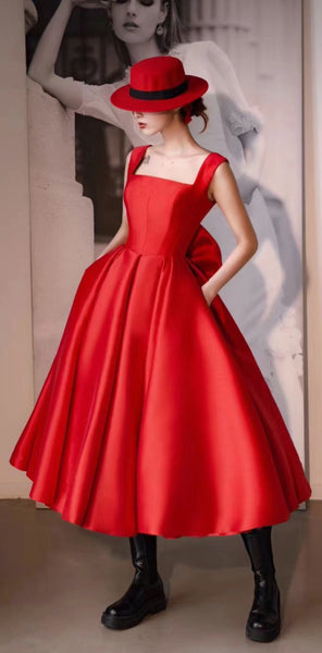 Red Color A-line Wedding Dresses, Simple Newest Bridal Gowns