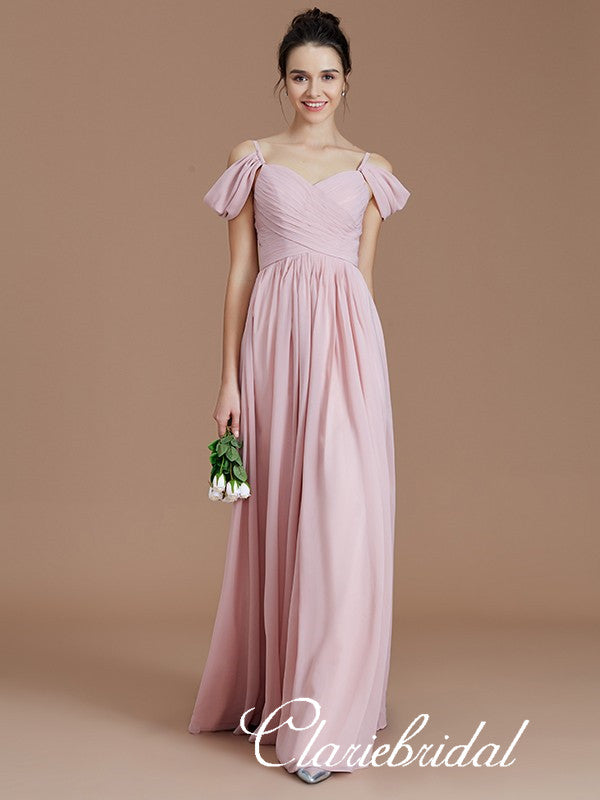 Off Shoulder A-line Chiffon Simple Blush Pink Bridesmaid Dresses