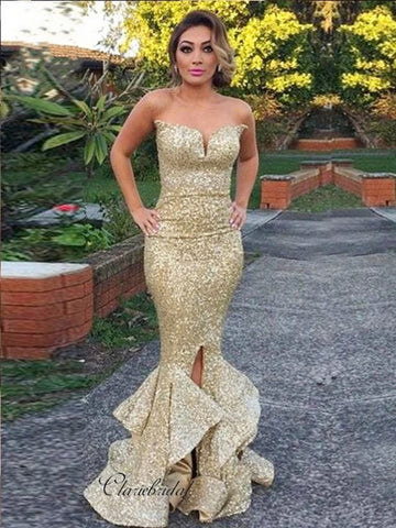 Strapless Sequins Prom Dresses Long, Mermaid Prom Dresses, 2020 Prom Dresses