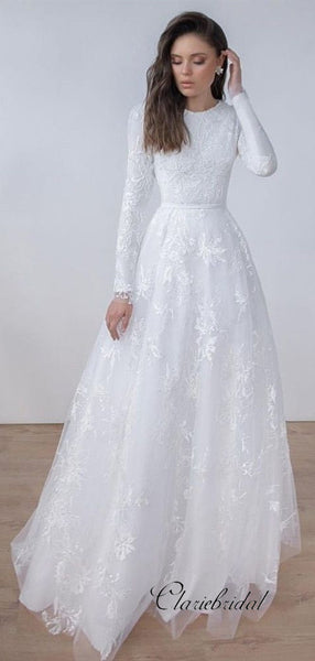 Newest Popular Lace Long Sleeves A-line Wedding Dresses