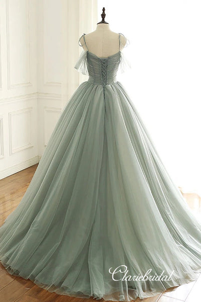 Elegant A-line Wedding Dresses, Simple Tulle Fancy Wedding Dresses