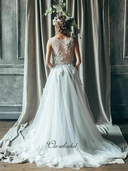 Long Sleeves Appliques Wedding Dresses, Elegant A-line Wedding Dresses