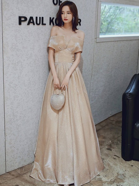 Off The Shoulder Shiny Long Prom Dresses, A-line Newest Prom Dresses
