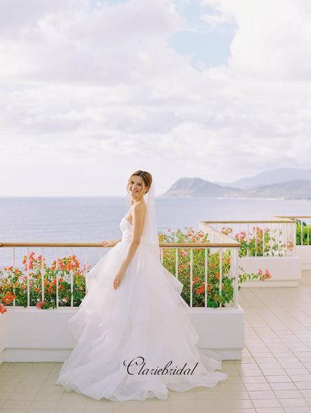 Sweetheart Strapless Beach Wedding Dresses, Tulle A-line Elegant Wedding Dresses