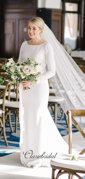 Long Sleeves Lace Wedding Dresses, Simple Popular Bridal Gowns, Wedding Dresses