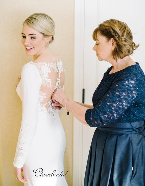 Long Sleeves Lace Wedding Dresses, Simple Popular Bridal Gowns, Wedding Dresses