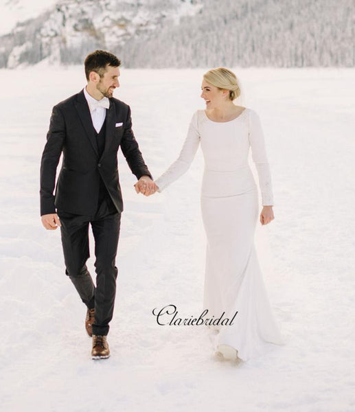 Long Sleeves Lace Wedding Dresses, Simple Popular Bridal Gowns, Wedding Dresses