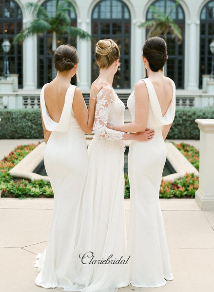 White Jersey Mermaid Bridesmaid Dresses, Popular Custom Bridesmaid Dresses