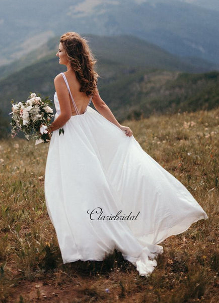 Simple Design Tulle Wedding Dresses, Cheap Sexy Deep V-neck Wedding Dresses