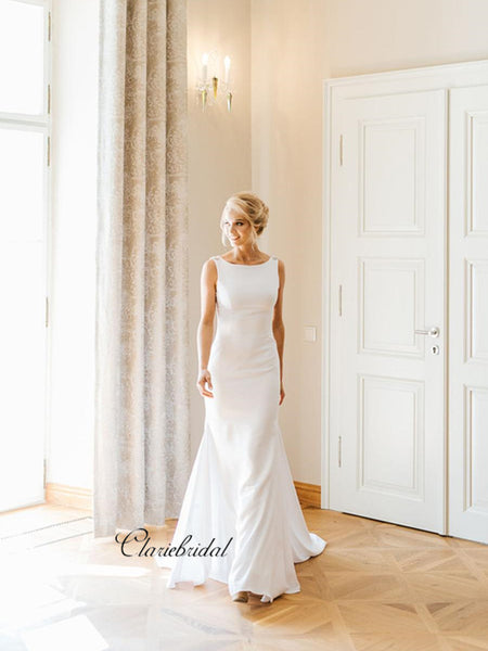 Open Back Beaded Wedding Dresses, Popular Simple Wedding Dresses