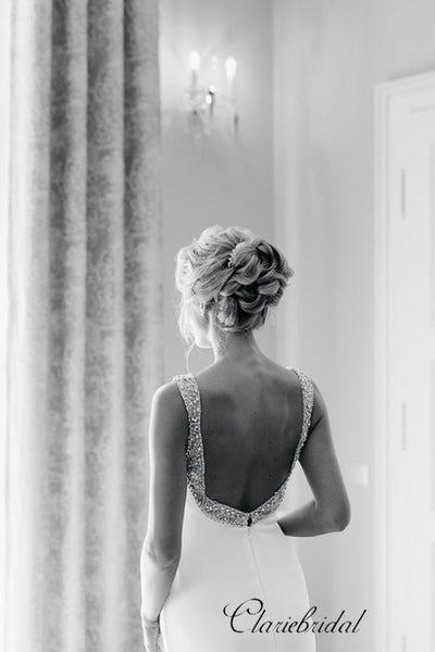 Open Back Beaded Wedding Dresses, Popular Simple Wedding Dresses