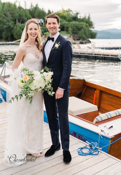 Spaghetti Straps Lace Wedding Dresses, Sexy Open Back Wedding Dresses